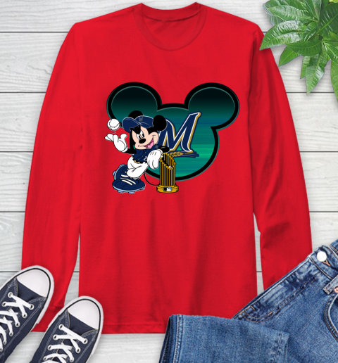MLB Milwaukee Brewers The Commissioner's Trophy Mickey Mouse Disney Long Sleeve T-Shirt 10