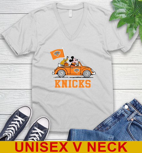 NBA Basketball New York Knicks Pluto Mickey Driving Disney Shirt V-Neck T-Shirt