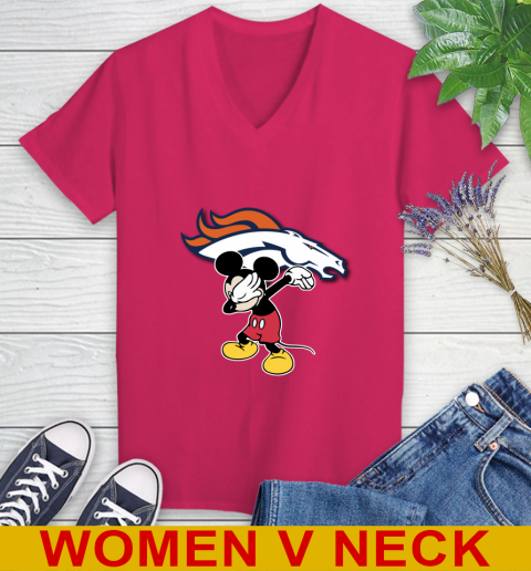 Denver Broncos NFL Football Dabbing Mickey Disney Sports Women's V-Neck T-Shirt 10