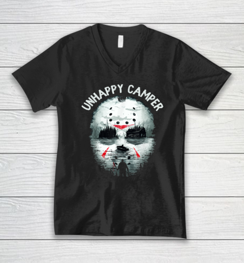 Scary Halloween Mens Camping Unhappy Camper V-Neck T-Shirt