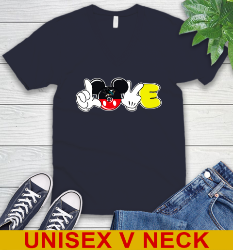 San Jose Sharks NHL Hockey Love Mickey Disney Sports V-Neck T-Shirt 3