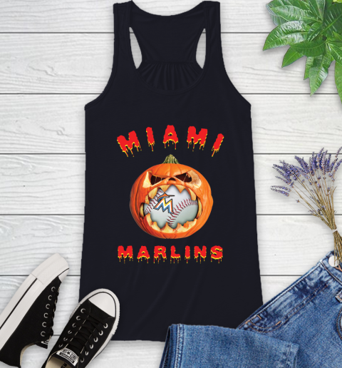 MLB Miami Marlins Halloween Pumpkin Baseball Sports Racerback Tank 10