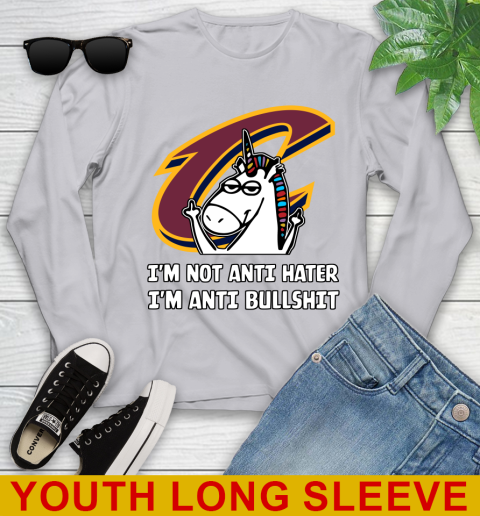 Cleveland Cavaliers NBA Basketball Unicorn I'm Not Anti Hater I'm Anti Bullshit Youth Long Sleeve 6