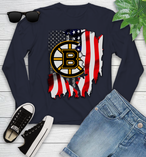 Boston Bruins NHL Hockey American Flag Youth Long Sleeve 3 Boston Bruins NHL Hockey American Flag Youth Long Sleeve - Image 3