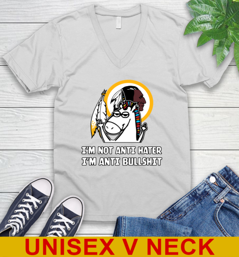 Washington Redskins NFL Football Unicorn I'm Not Anti Hater I'm Anti Bullshit V-Neck T-Shirt