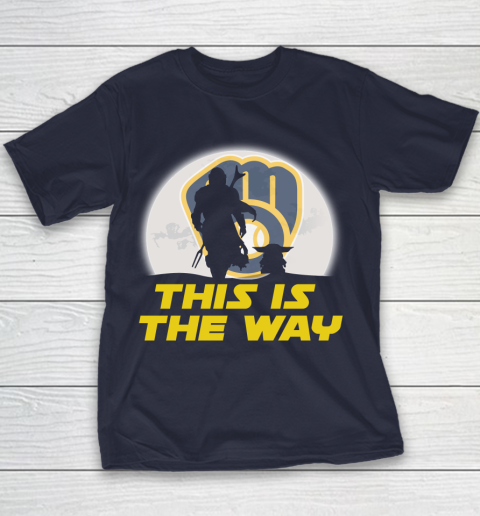 Milwaukee Brewers MLB Baseball Star Wars Yoda And Mandalorian This Is The Way Youth T-Shirt 2
