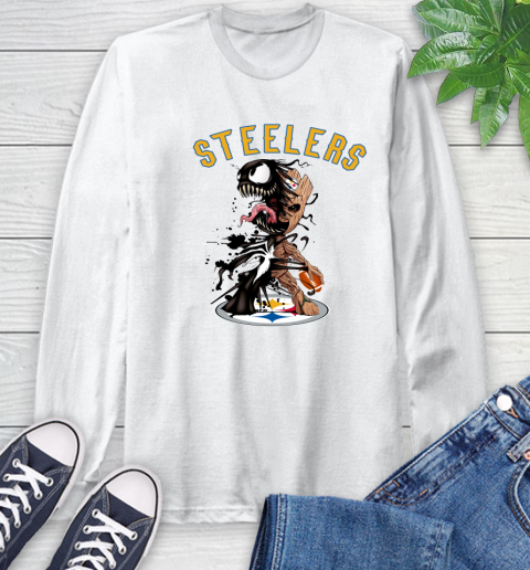 NFL Pittsburgh Steelers Football Venom Groot Guardians Of The Galaxy Long Sleeve T-Shirt
