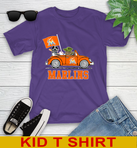 MLB Baseball Miami Marlins Darth Vader Baby Yoda Driving Star Wars Shirt Youth T-Shirt 5 MLB Baseball Miami Marlins Darth Vader Baby Yoda Driving Star Wars Shirt Youth T-Shirt - Image 5