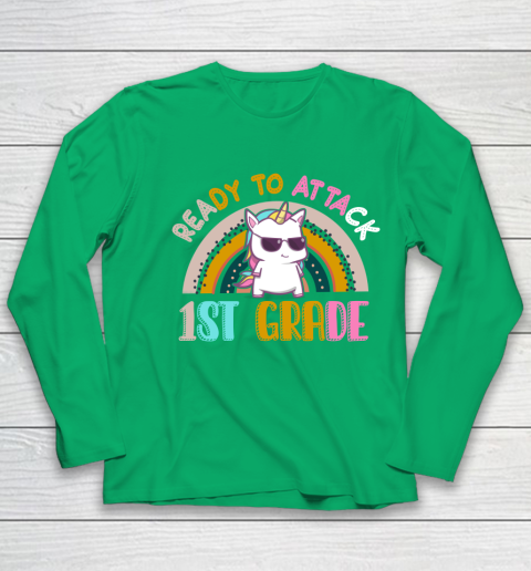 Back to school shirt Ready To Attack 1st grade Unicorn Youth Long Sleeve 12
