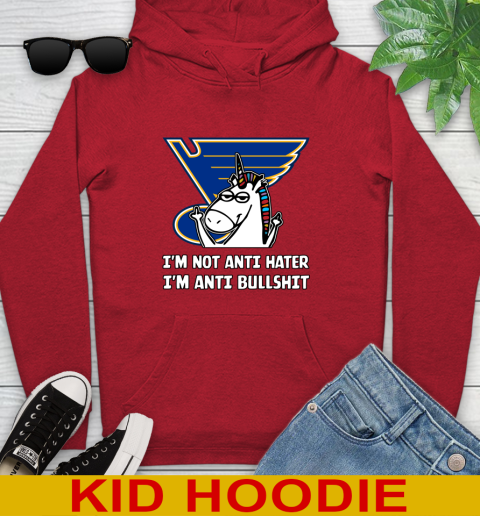 St.Louis Blues NHL Hockey Unicorn I'm Not Anti Hater I'm Anti Bullshit Youth Hoodie 11