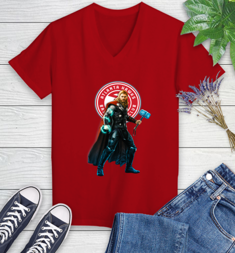 NBA Thor Avengers Endgame Basketball Atlanta Hawks Women's V-Neck T-Shirt 12