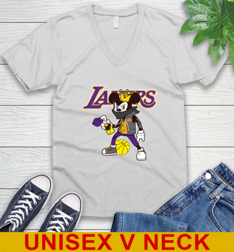 Los Angeles Lakers NBA Basketball Mickey Peace Sign Sports V-Neck T-Shirt