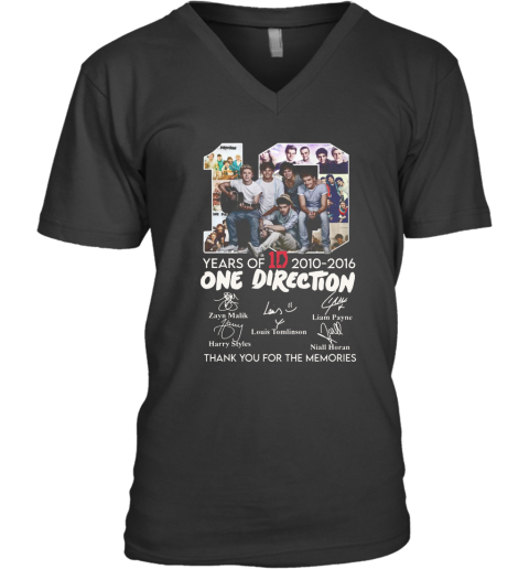 10 Years Of 1D 2010 2016 One Direction Thank You For The Memories Signatures V-Neck T-Shirt