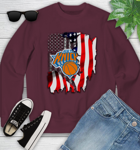 New York Knicks NBA Basketball American Flag Youth Sweatshirt 4