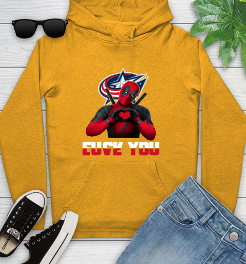 NHL Columbus Blue Jackets Deadpool Love You Fuck You Hockey Sports Youth Hoodie 2