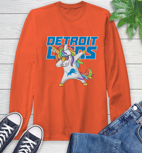 Detroit Lions NFL Football Funny Unicorn Dabbing Sports Long Sleeve T-Shirt 5