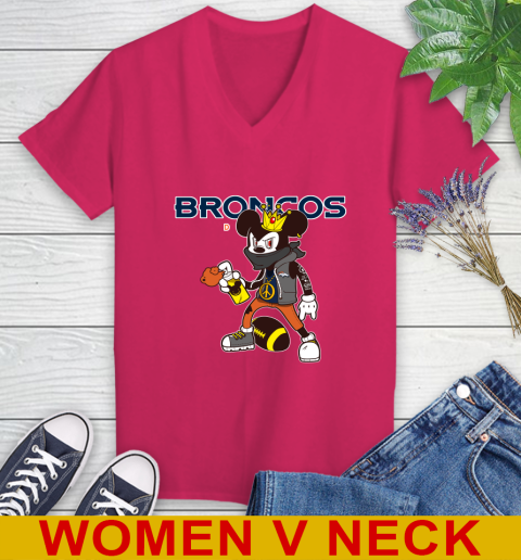 Denver Broncos NFL Football Mickey Peace Sign Sports Women's V-Neck T-Shirt 10