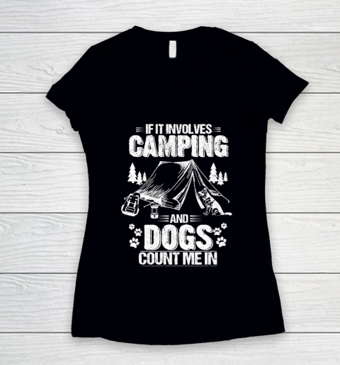 Camping and Dogs Funny Tent Camper Dog White Distressed Women's V-Neck T-Shirt