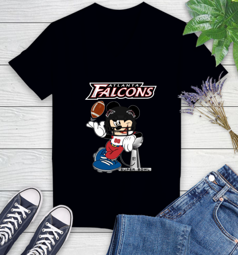 NFL Atlanta Falcons Mickey Mouse Disney Super Bowl Football T Shirt Women's V-Neck T-Shirt 2