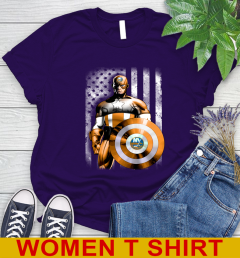 New York Islanders NHL Hockey Captain America Marvel Avengers American Flag Shirt Women's T-Shirt 4