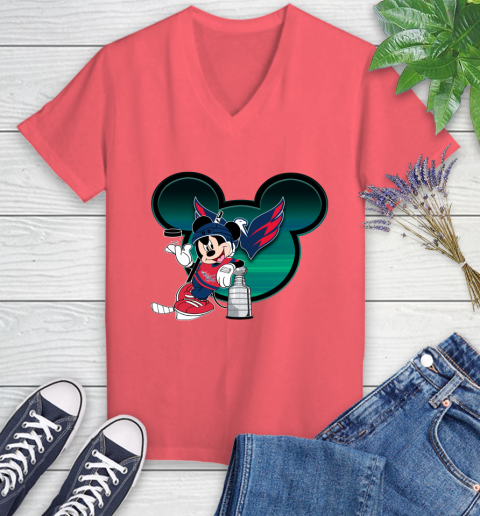 NHL Washington Capitals Stanley Cup Mickey Mouse Disney Hockey T Shirt Women's V-Neck T-Shirt 6