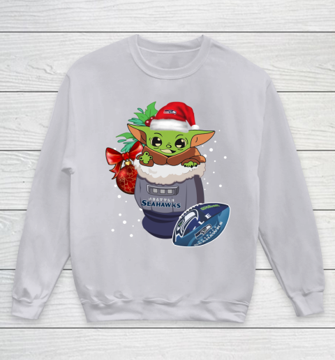 Seattle Seahawks Christmas Baby Yoda Star Wars Funny Happy NFL Youth Sweatshirt 4