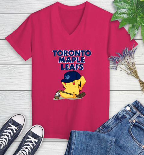 NHL Pikachu Hockey Sports Toronto Maple Leafs Women's V-Neck T-Shirt 9