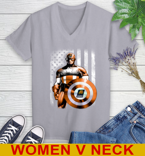 Phoenix Suns NBA Basketball Captain America Marvel Avengers American Flag Shirt Women's V-Neck T-Shirt 4
