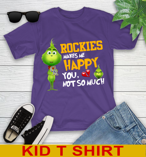 MLB Colorado Rockies Makes Me Happy You Not So Much Grinch Baseball Sports Youth T-Shirt 3