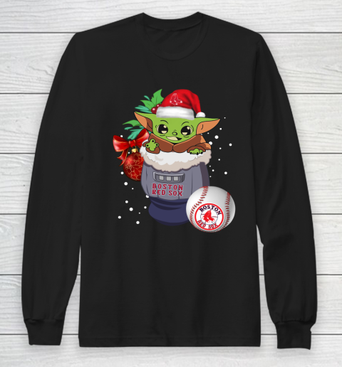 Boston Red Sox Christmas Baby Yoda Star Wars Funny Happy MLB Long Sleeve T-Shirt