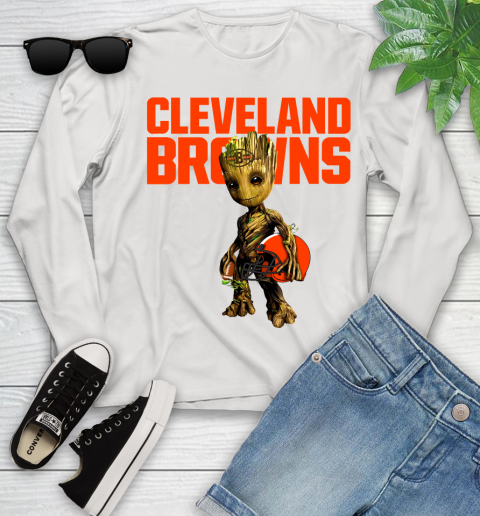 Cleveland Browns NFL Football Groot Marvel Guardians Of The Galaxy Youth Long Sleeve