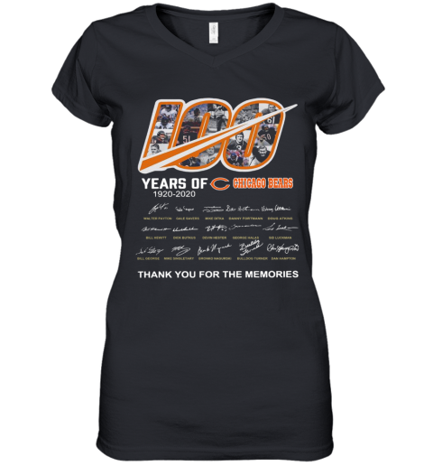 100 Years Of Chicago Bears Thank You For The Memories Signatures Women's V-Neck T-Shirt