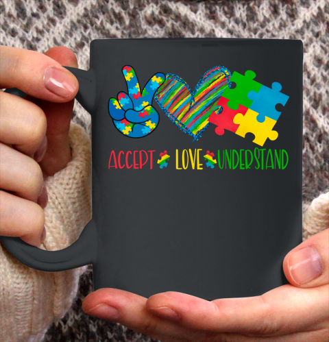 Autism Awareness Peace Love Autism Ceramic Mug 11oz