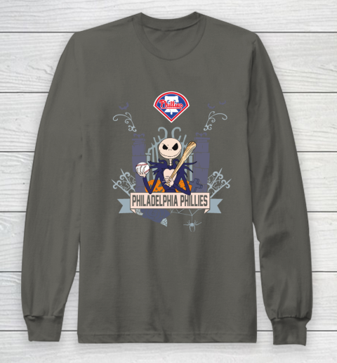 MLB Philadelphia Phillies Baseball Jack Skellington Halloween Long Sleeve T-Shirt 5