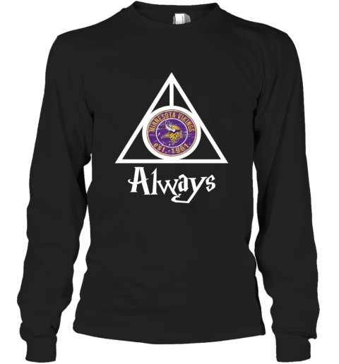 Always Love The Minnesota Vikings x Harry Potter Mashup NFL iuu6 always love the minnesota vikings x harry potter m long sleeve tee 14 front black