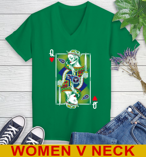 NFL Football Tennessee Titans The Queen Of Hearts Card Shirt Women's V-Neck T-Shirt 5