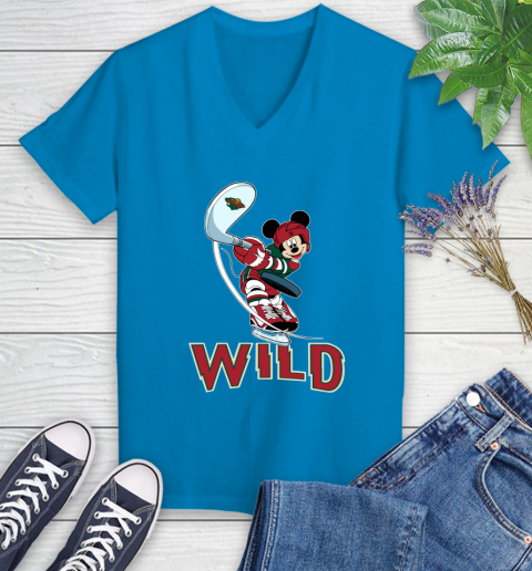 NHL Hockey Minnesota Wild Cheerful Mickey Mouse Shirt Women's V-Neck T-Shirt 6