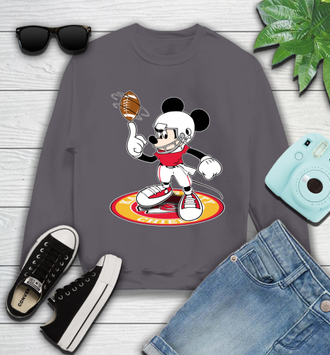 NFL Football Kansas City Chiefs Cheerful Mickey Disney Shirt Youth Sweatshirt 5