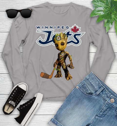 Winnipeg Jets NHL Hockey Groot Marvel Guardians Of The Galaxy Youth Long Sleeve 5