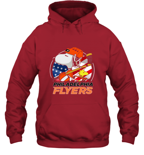 24tz philadelphia flyers snoopy and woodstock nhl hoodie 23 front red