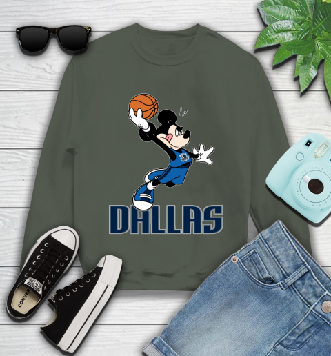 NBA Basketball Dallas Mavericks Cheerful Mickey Mouse Shirt Youth Sweatshirt 9