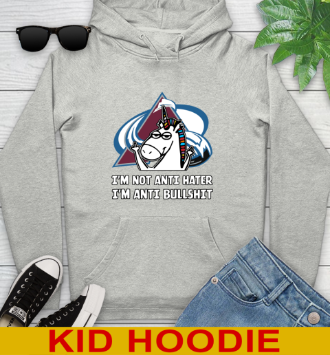 Colorado Avalanche NHL Hockey Unicorn I'm Not Anti Hater I'm Anti Bullshit Youth Hoodie