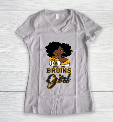 Boston Bruins Girl NHL Women's V-Neck T-Shirt 2