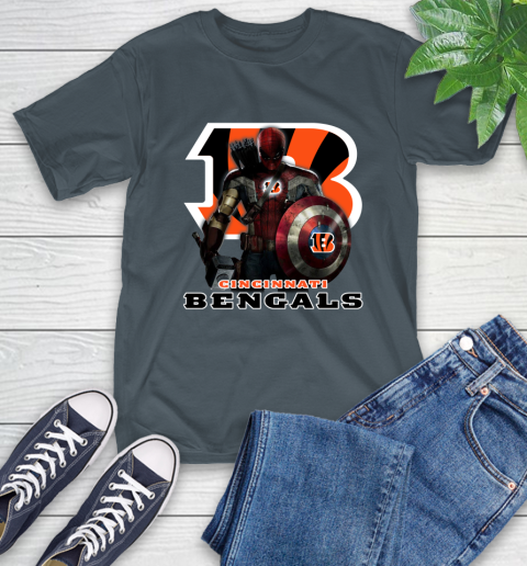 NFL Captain America Thor Spider Man Hawkeye Avengers Endgame Football Cincinnati Bengals T-Shirt 9