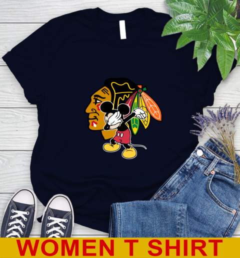 Chicago Blackhawks NHL Hockey Dabbing Mickey Disney Sports Women's T-Shirt 3