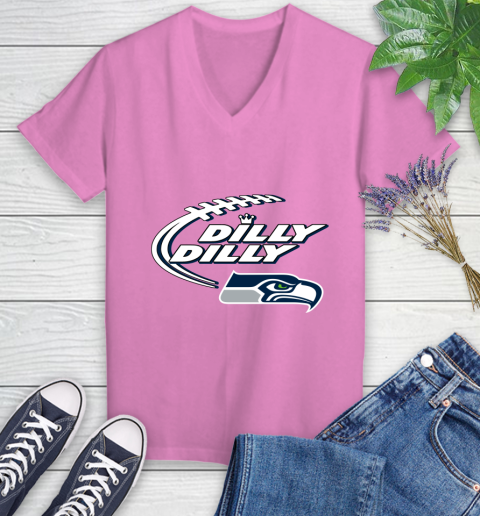 NFL Seattle Seahawks Dilly Dilly Football Sports Women's V-Neck T-Shirt 14