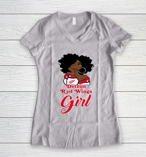 Detroit Red Wings Girl NHL Women's V-Neck T-Shirt 2