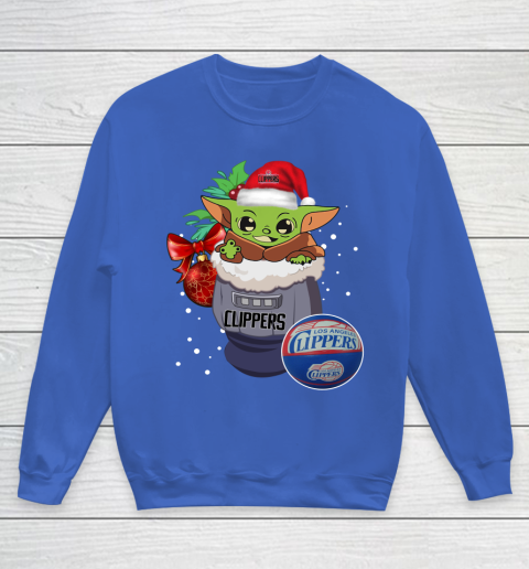 LA Clippers Christmas Baby Yoda Star Wars Funny Happy NBA Youth Sweatshirt 8