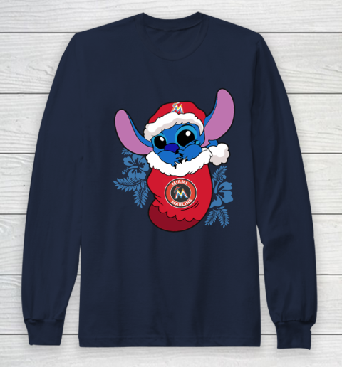 Miami Marlins Christmas Stitch In The Sock Funny Disney MLB Long Sleeve T-Shirt 4