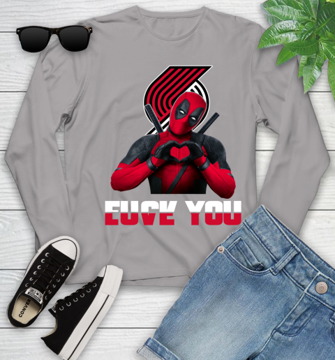 NBA Portland Trail Blazers Deadpool Love You Fuck You Basketball Sports Youth Long Sleeve 5